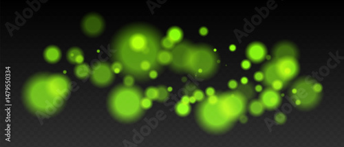 Green bokeh. Warm glowing circles with blur and transparency on dark surface, abstract dreamy light spots for romantic or festive backgrounds.