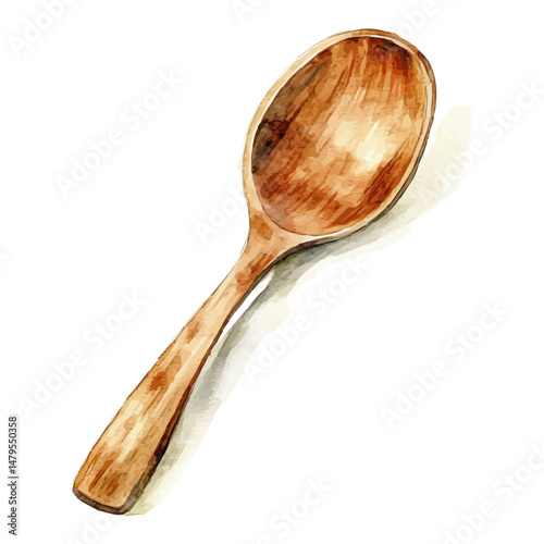 watercolor of Wooden Spoon, isolated on a white background.