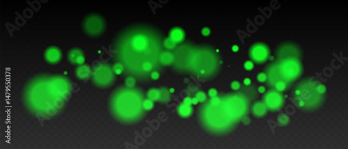 Green bokeh. Warm glowing circles with blur and transparency on dark surface, abstract dreamy light spots for romantic or festive backgrounds.