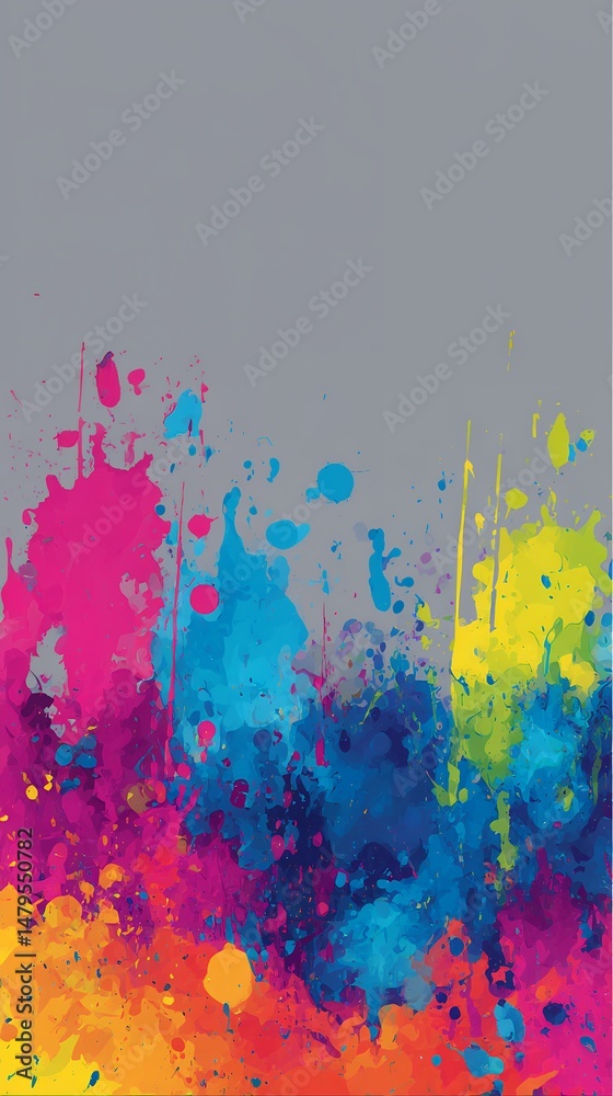 Fototapeta premium A colorful painting with splatters of paint. The colors are red, blue, green, and yellow