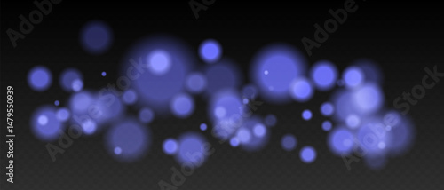 Blue bokeh. Cool light dots with glow and soft edges, floating blur effect on transparent surface for winter, night or calm futuristic visuals.
