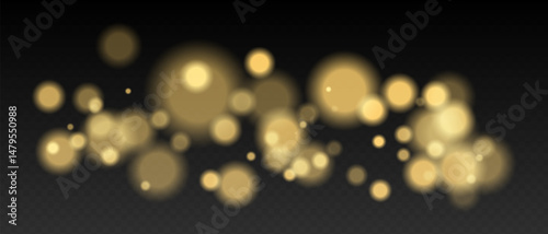Orange bokeh. Cool light dots with glow and soft edges, floating blur effect on transparent surface for winter, night or calm futuristic visuals.