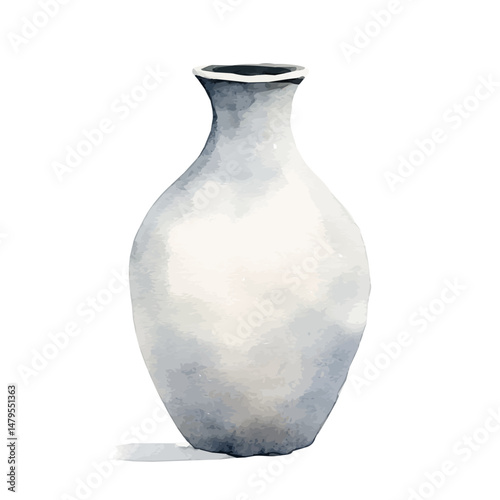 watercolor vector of White Ceramic Vase, isolated on a white background.