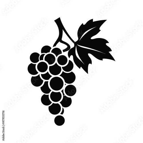 Grapes Silhouette Clipart on White Background