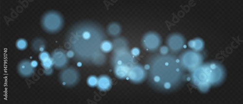 Blue bokeh. Soft glowing spheres with warm tint and blur, floating abstract particles for elegant, dreamy or romantic visual compositions.