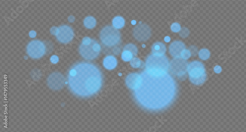 Blue bokeh. Fantasy glow blur spheres on transparent background, dreamy particles with soft edges for mystical or futuristic mood in design.