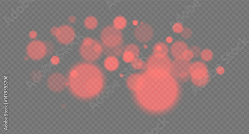 Red bokeh. Fantasy glow blur spheres on transparent background, dreamy particles with soft edges for mystical or futuristic mood in design.