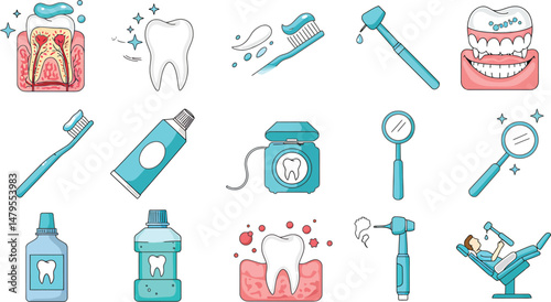 Dental Care Icons and Illustrations Set