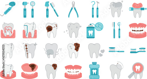Dental Care Icons and Illustrations Set