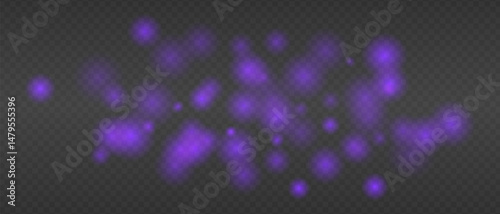 Purple glowing blur clusters with soft edges and bokeh effect. Abstract light particles on transparent background for digital fire or heat simulation.
