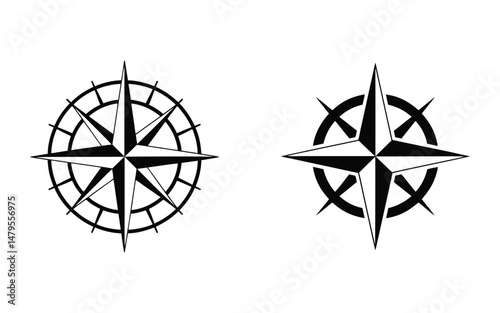 Two Black Compass Rose Designs Navigation, Travel, and Exploration