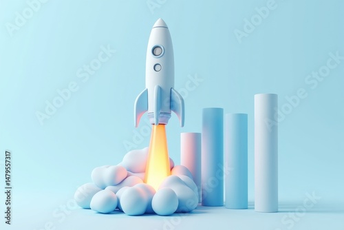 Obraz na płótnie Futuristic Rocket Launch with Graph Bars and Fiery Exhaust w salonie