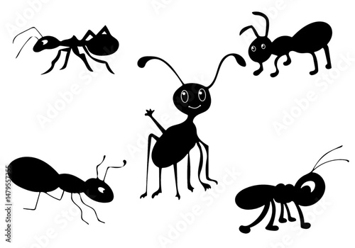 set of different ants black silhouette illustration.eps