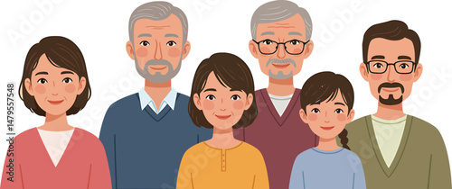 Multi-Generational Family Portrait - Warm & Inclusive Vector Art