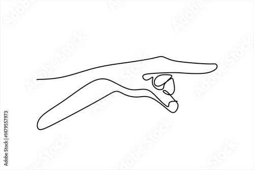 Continuous one line drawing of Hand showing something with index finger. Trendy line art vector on a white background. Vector illustration. Editable stroke