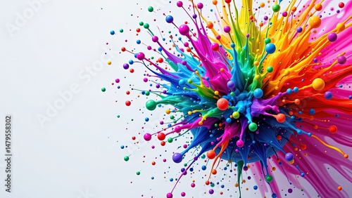 vibrant explosion of colors bursting forth dynamic chaotic manner. vivid spectrum of hues ranging from deep blues purples to bright yellows pinks creates visual effect. explosion appears to...