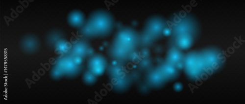 Blue glowing dots with smooth gradients and bokeh effect on dark transparent background. Abstract fire glow or warm light blur.