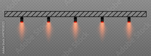 Warm spotlight. Straight ceiling lights with soft golden glow. Perfect for retail displays, exhibitions, and professional visual setups on transparent background.