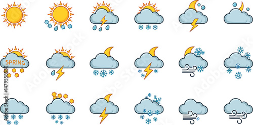 Vector Weather Icons with Seasonal Variations