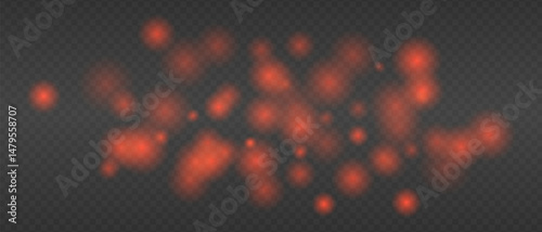 Red glowing blur clusters with soft edges and bokeh effect. Abstract light particles on transparent background for digital fire or heat simulation.