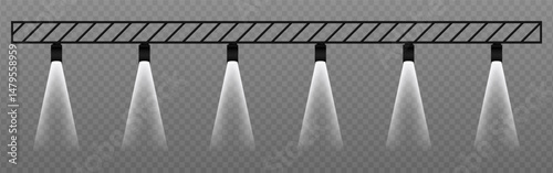 White spotlight. Hanging fixtures with vivid green beams, ideal for show lighting, club visuals, and themed performance designs on transparent background.