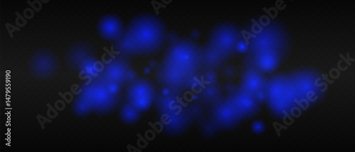 Blue glowing dots with smooth gradients and bokeh effect on dark transparent background. Abstract fire glow or warm light blur.