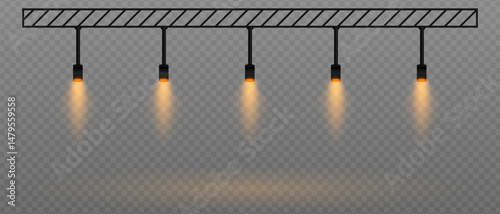 Orange soft spotlight. Straight ceiling lights with diffused white glow. Great for galleries, minimalist interiors, and exhibition setups on transparent background.