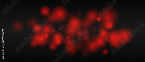 Red glowing dots with smooth gradients and bokeh effect on dark transparent background. Abstract fire glow or warm light blur.