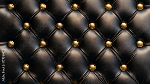 Luxurious black leather upholstery with gold decorative buttons.