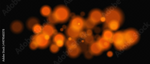 Bright red circular bokeh lights with intense blur. Festive digital particles and abstract glowing firelight over dark background.
