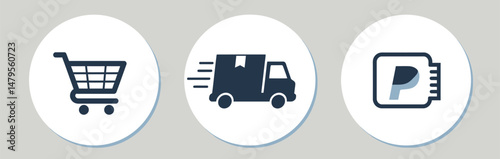E-commerce Icons: Shopping Cart, Delivery Truck, Payment Methods