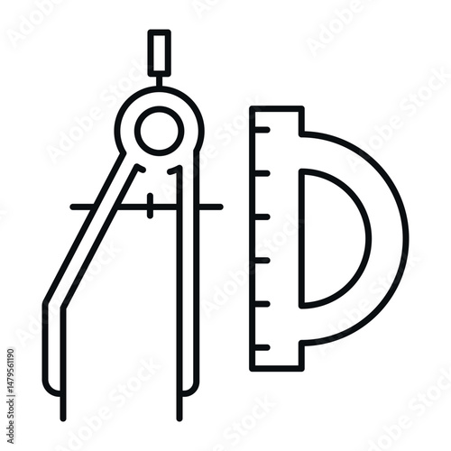 Vector drawing tools icon showcasing a compass and protractor for precise design work in technical illustrations