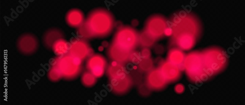Bright red circular bokeh lights with intense blur. Festive digital particles and abstract glowing firelight over dark background.
