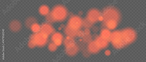 Pale orange glow clusters with strong bokeh and haze effect. Soft fire particles on transparent surface for warm ambient design.