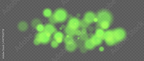 Pale green glow clusters with strong bokeh and haze effect. Soft fire particles on transparent surface for warm ambient design.