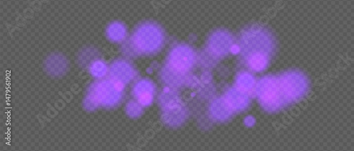 Pale purple glow clusters with strong bokeh and haze effect. Soft fire particles on transparent surface for warm ambient design.