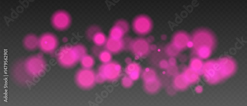 Purple glowing bokeh lights with blur and transparency. Abstract festive light spots, digital sparkles and warm visual accents.