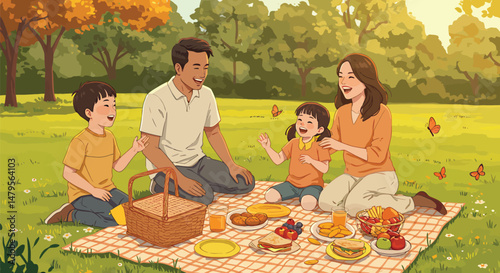 Happy Family Picnic in the Park
