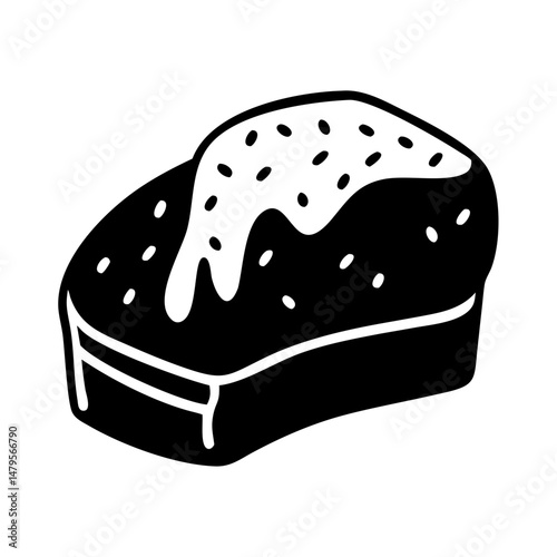 Stylized monochrome illustration of a frosted sweet bread or cake dessert