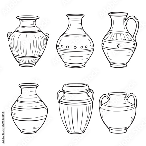 Detailed Outline of a Classic Clay Vase in Line Art
