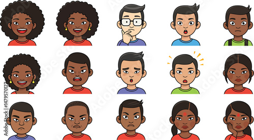 Illustration of Illustrate vector characters expressing different emotions with inclusive representation
