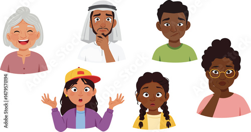 Illustration of Illustrate vector characters expressing different emotions with inclusive representation