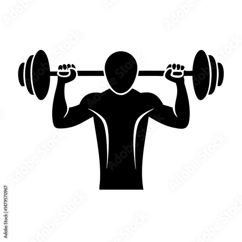 Weightlifting silhouette demonstrating physical fitness and muscle strength for exercise enthusiasts
