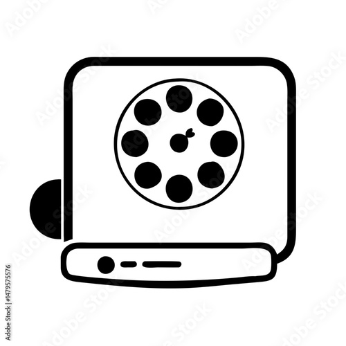 Vintage 8mm Film Projector with Round Film Reel, Old Tech Concept