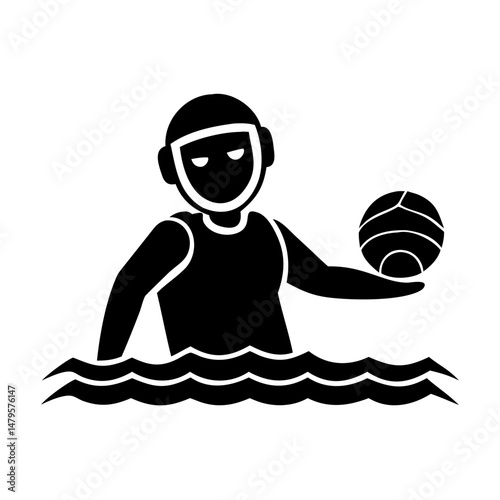 Simple black and white water polo player in the pool silhouette