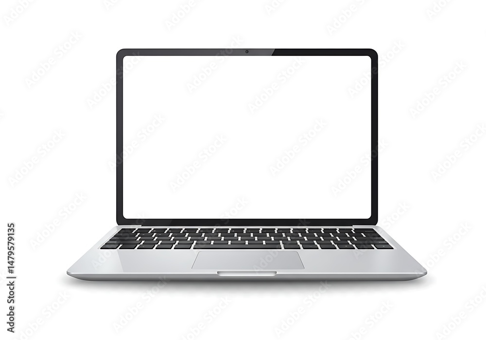 Silver Laptop Computer, Blank Screen, Isolated Silver Laptop Computer, Blank Screen, Isolated