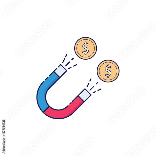 Magnet attracting two gold coins