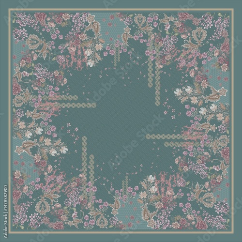 Fototapeta Naklejka Na Ścianę i Meble -  The jungle scarf pattern seamless watercolor vector floral