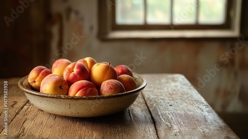 Wallpaper Mural A bowl of nectarines on a rustic kitchen table Torontodigital.ca