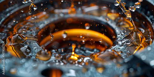 Close-up of machine gear with oil lubrication | Industrial gear lubricated with oil	